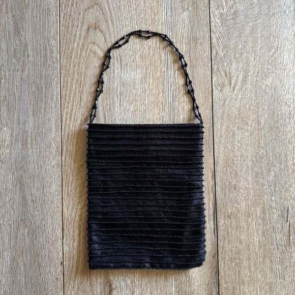 Vintage Y2K GAP Black Beaded Chiffon Satin Whimsigoth Black Tie Evening Mini Bag - Picture 1 of 10